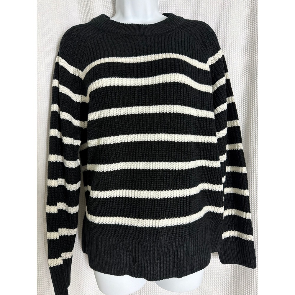 Velvet Heart Striped Knit Sweater Black White Crew Neck Pullover XS KFW-23041